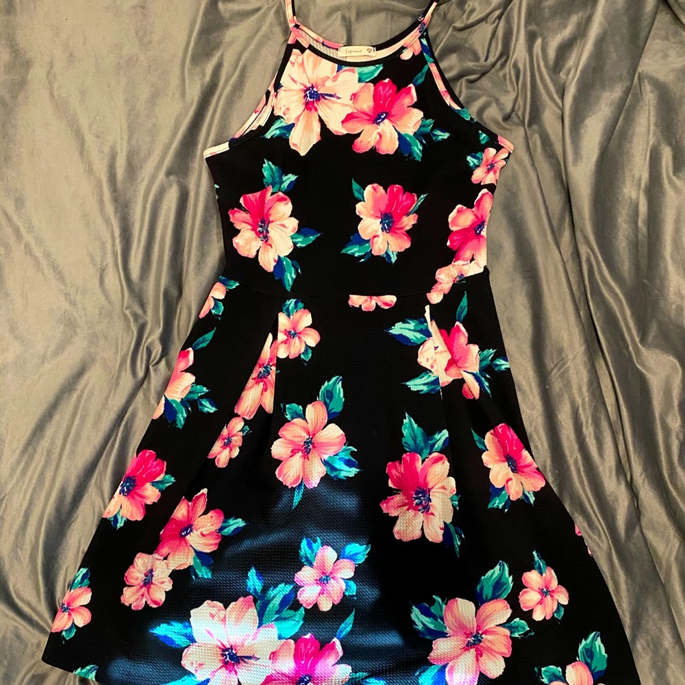 new black and floral mini dress medium